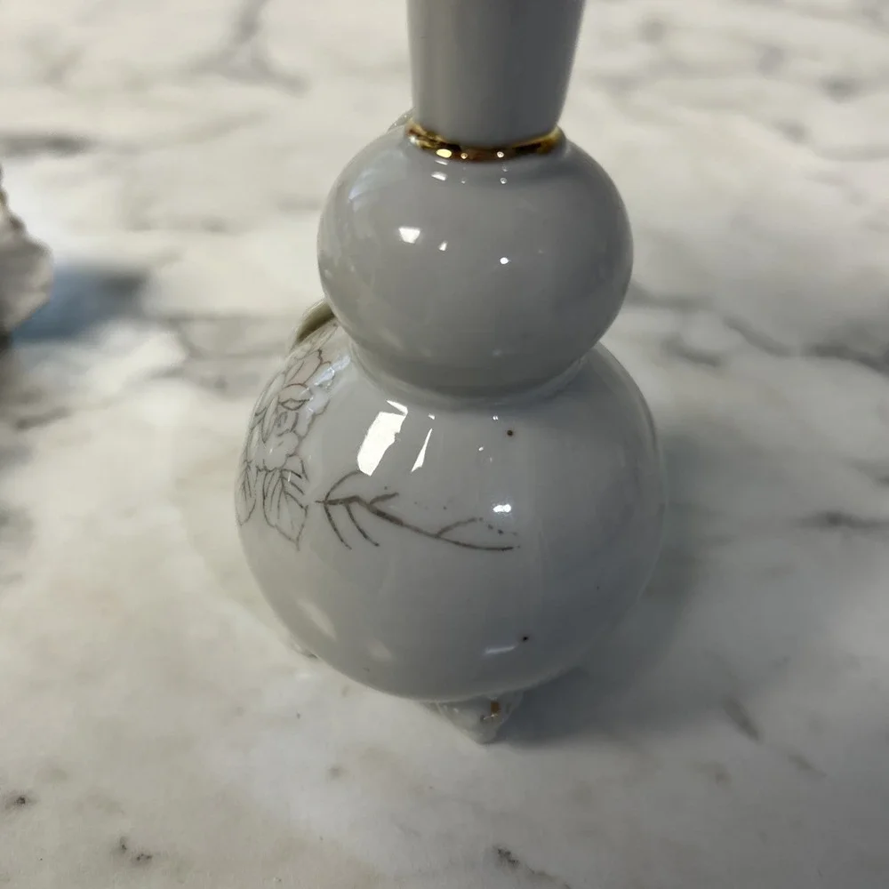 Floral Rose Victorian Bud Vase Old World Footed set of 2 Vintage Shabby Chic